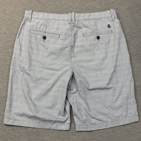 Original Penguin Pinstriped Flat-Front Mens Shorts Blue White Munsingwear Sz 34 - Picture 2 of 13
